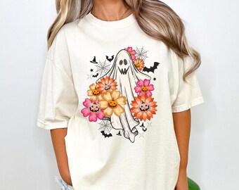 Comfort Colors Floral Ghost Halloween Shirt - Spooky Season Tee