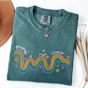Comfort Colors Progress Is Not Linear Teacher Shirt: Mental Health Awareness image 4