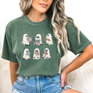 Comfort Colors Ghost Reading Shirt: Bookish Halloween Teacher Tee