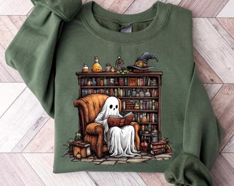 Retro Ghost Librarian Sweatshirt: Halloween Teacher Shirt