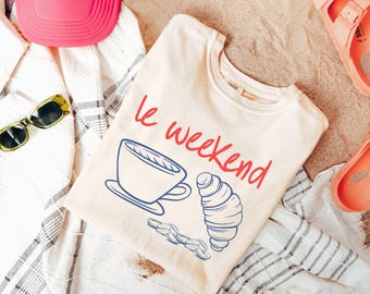 Comfort Colors Weekend T-Shirt: Coffee & Croissant Graphic Tee