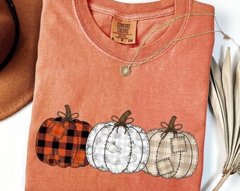 Comfort Colors® Fall Pumpkin T-Shirt, Autumn Fall Shirt, Thanksgiving Shirt, Pumpkins Shirt, Checkered Pumpkin Shirt, Pumpkin Season Shirt