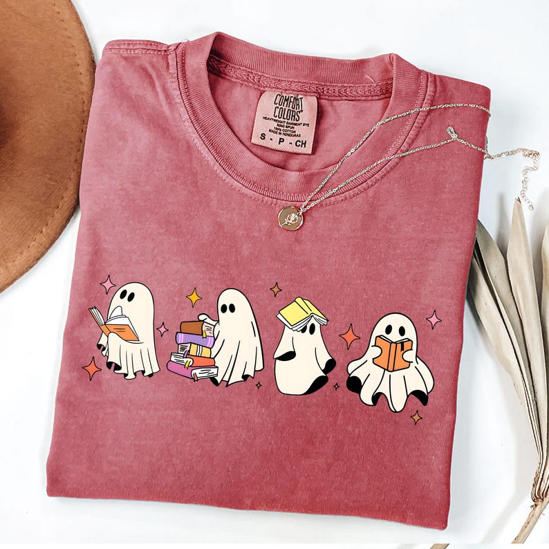Comfort Colors® Ghost Reading Books Shirt, Bookish Halloween Shirt, Teacher Librarian Halloween Gift, Halloween Book Lover, Halloween School Cute Ghost Reading Book Halloween Tshirt, Ghost Reading Book Girly Shirt, Ghost Girly Halloween Gift, Trendy Halloween Gift