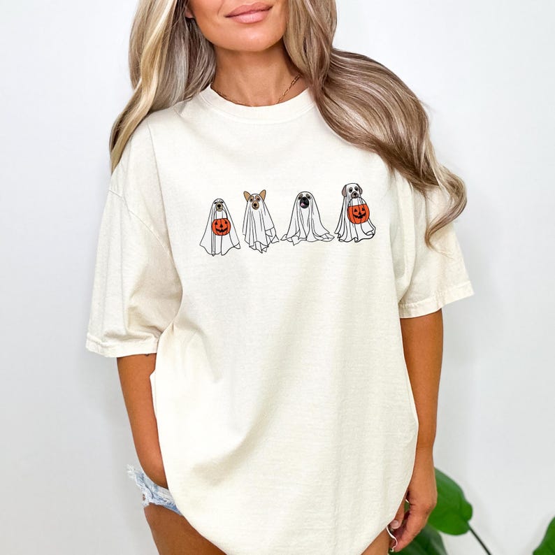 Сute Ghost Dog t-shirt, Halloween t-shirt, Ghost T-shirt, Dog Lovers T-Shirt,  Halloween, Halloween Dog T-shirt, Spooky Season