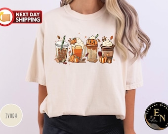 Comfort Color Fall Coffee Shirt, Thanksgiving Shirt, Pumpkin Spice Shirt, Autumn Halloween Shirt, Coffee Lover Shirt,Pumpkin Latte Drink Cup