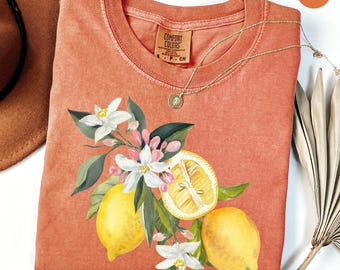 Comfort Colors® Vintage Lemon Graphic Shirt, Aesthetic Fruit Shirt,Aesthetic Summer T-Shirt, Fresh Organic Vibe Tee,Retro Citrus Fruit Shirt