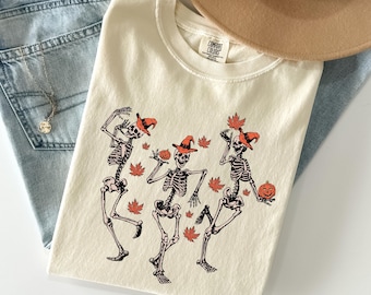 Comfort Colors® Dancing Skeleton Shirt,Halloween Shirt, Pumpkin Shirt,Retro Halloween Shirt,spooky season shirt,skeleton shirt,pumpkin shirt