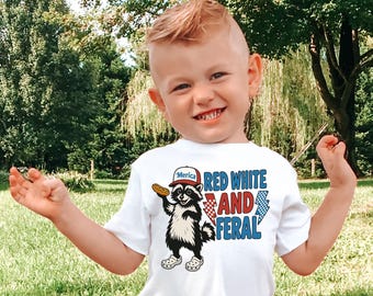 Feral Raccoon 4th of July Kids Tee: Patriotic Toddler Outfit