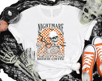 Funny Skeleton Coffee Shirt: Halloween Fall Vibes