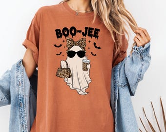Comfort Colors® Boo-Jee Ghost Shirt, Boojee Shirt, Ghost Coffee Shirt, Funny Fall Shirt, Ghost Tee, Girly Halloween Gift, Leopard Ghost Tee