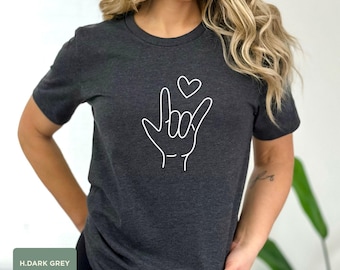Sign Language-I Love You Shirt,Heart Shirts,Love Heart Shirt,Deaf Community Tee,Speech Therapist Gift,ASL Shirt,Gift for Her,Therapist shirt