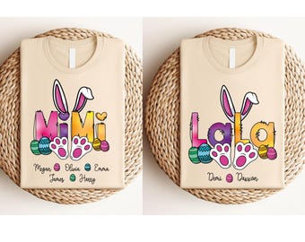 Personalized Easter Mimi Shirt: Kids Names, Easter Bunnies