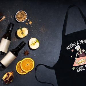 Having a Mental Bake Down Apron, Skeleton Chef Apron, Gift for Baker, Funny Cooking Apron, Halloween Baking Apron, Halloween Chef Aprons
