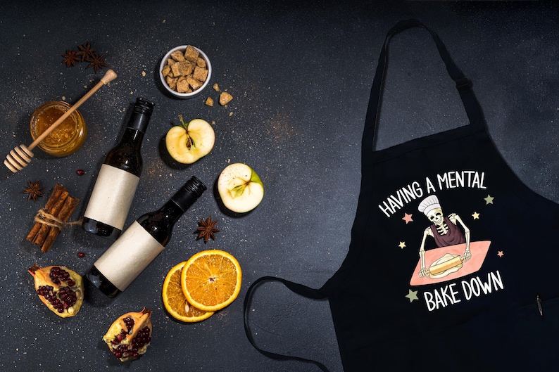 Having a Mental Bake Down Apron, Skeleton Chef Apron, Gift for Baker, Funny Cooking Apron, Halloween Baking Apron, Halloween Chef Aprons