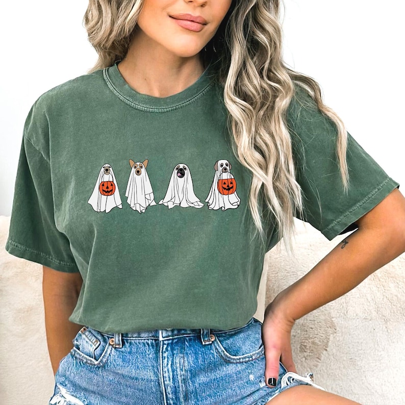 Сute Ghost Dog t-shirt, Halloween t-shirt, Ghost T-shirt, Dog Lovers T-Shirt,  Halloween, Halloween Dog T-shirt, Spooky Season