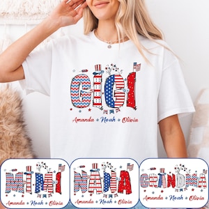 Custom Gigi with Kids names shirt,Grandma Shirt,Personalized 4th Of July Shirts,Patriotic Family Tees,Independence Day,4th Of July Mimi Tee