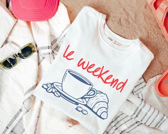 Comfort Colors Weekend T-Shirt: Coffee & Croissant Graphic Tee