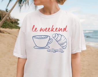 Comfort Colors Weekend T-Shirt: Coffee & Croissant Graphic Tee