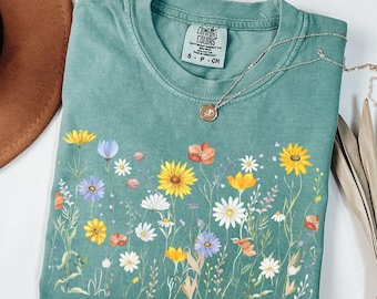 Comfort Colors Wildflower Shirt: Vintage Floral Tee, Gardener Gift