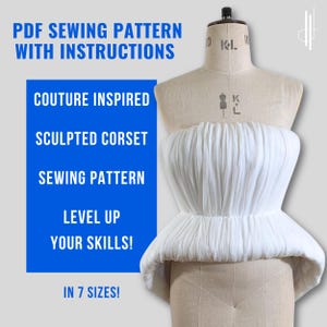 Sculpted Corset Sewing Pattern | Chiffon Draping, Couture Design (PDF) in 7 sizes