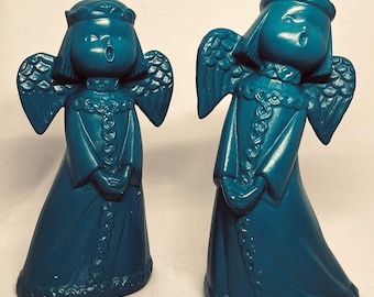 2 Blue-Turquoise Vintage Ceramic AngelsMCM Christmas Collectables