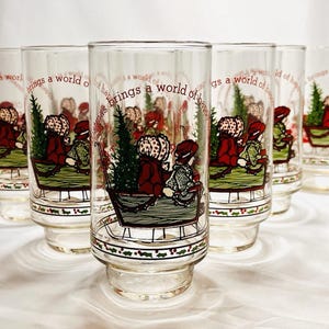 11- Holly Hobbie Christmas Coca Cola Promotional Drinking Glasses -1977