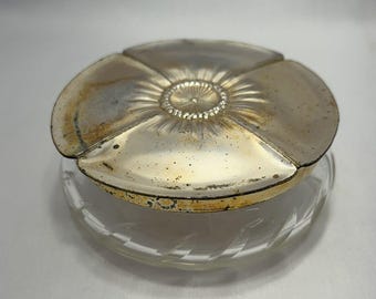 Irving Wrice & Co Silver Glass Trinket Powder Jar w/ Hinged Lid Made In Japan