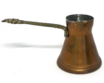 Vintage Hand Crafted Turkish Copper Coffee Pot Brass Handle