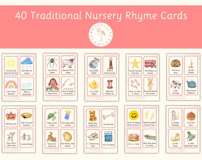 Watercolour Nursery Rhyme Flashcards: Early Learning Phonics (PDF
