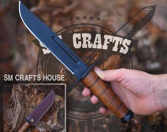 12" Custom Handmade 1095 Steel Hunting Bowie Fighter Knife With Leather Sheath