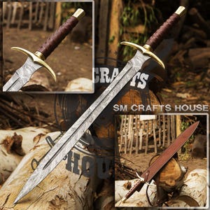 Ideal Gift For Men, Viking Round Handle Damascus Sword, Hand Forged Sword, Long Sword, Swords, Real Sword, Gift for Groomsmen, Wedding gifts