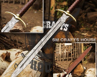 Ideal Gift For Men, Viking Round Handle Damascus Sword, Hand Forged Sword, Long Sword, Swords, Real Sword, Gift for Groomsmen, Wedding gifts