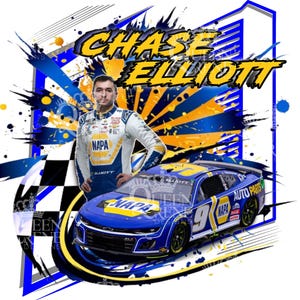 De meest populaire digitale afbeelding van de Chase Elliott Nascar Cup-serie voor sublimatie op shirts, bekers en meer.  PNG/JPEG hoge resolutie