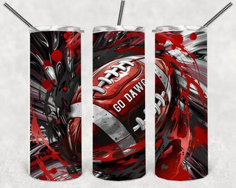 Go Dawgs 20oz stainless streel tumbler with metal straw, sliding lid and silicone bottom  Georgia finest College football team.