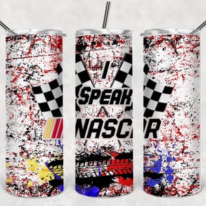 I Speak NASCAR 20 oz stainless steel tumbler with sliding lid, 2 straws & silicone bottom  Double walled and vacuum insulated...
