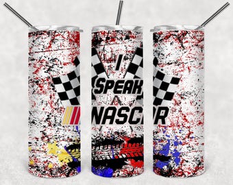 I Speak NASCAR 20 oz stainless steel tumbler with sliding lid, 2 straws & silicone bottom  Double walled and vacuum insulated...