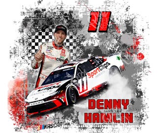 Imagen digital de NASCAR de Denny Hamlin para sublimación en vasos, camisetas y más. PNG/JPEG de alta resolución. El gran corredor de autos