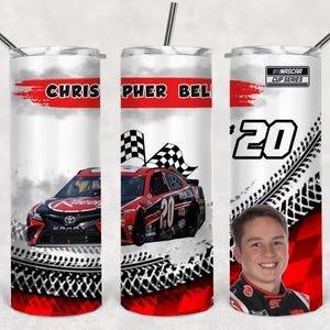 Christopher Bell Nascar Cup Series 20 oz stainless steel tumbler w/sliding lid, 2 straws, silicone bottom. race car driver - auto racing
