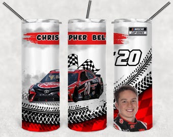 Christopher Bell Nascar Cup Series 20 oz stainless steel tumbler w/sliding lid, 2 straws, silicone bottom. race car driver - auto racing