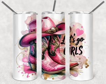 Let's Go Girls - Country 20 oz stainless steel tumbler with sliding lid, 2 straws & silicone bottom
