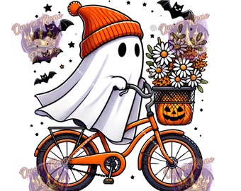 Ghost on Bike digital image file for sublimation.  PNG/JPEG 300 DPI  Halloween - Halloween cutie