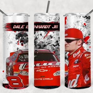 Dale Earnhardt, Jr. 20 oz stainless steel tumbler with sliding lid, 2 straws & silicone bottom.  NASCAR great race car driver