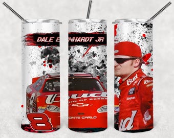 Dale Earnhardt, Jr. 20 oz stainless steel tumbler with sliding lid, 2 straws & silicone bottom.  NASCAR great race car driver