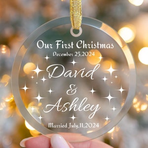 Personalized Newly Weds First Christmas Glass Ornament, Custom Glass Ornament with Your Names and Special Date, Bride Gift, Groom Gift