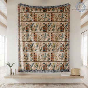 Bookish Floral Woven Blanket - Cottagecore Library - Cozy Throw Blanket - Gift For Book Lover - Personalized Keepsake Gift