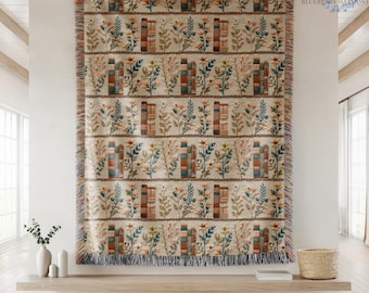 Bookish Floral Woven Blanket - Cottagecore Library - Cozy Throw Blanket - Gift For Book Lover - Personalized Keepsake Gift