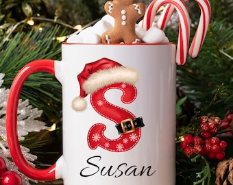 Personalized Santa Clause monogram Letters Mug, Christmas Coffee Cup, Custom Mug, Xmas Family Keepsake, Gift for Family Christmas