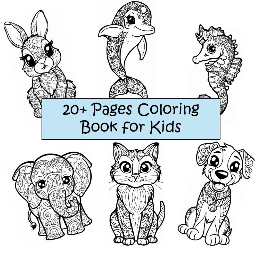 Animal Coloring Pages for Kids Black and White Cartoon Style Printable ...