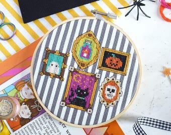 Korsstygnskit med spökhus – Halloweenbroderi, gotisk fantasi