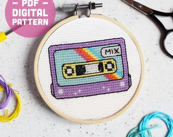 90s Cassette Tape Cross Stitch Pattern | Retro Mixtape (Digital Download)